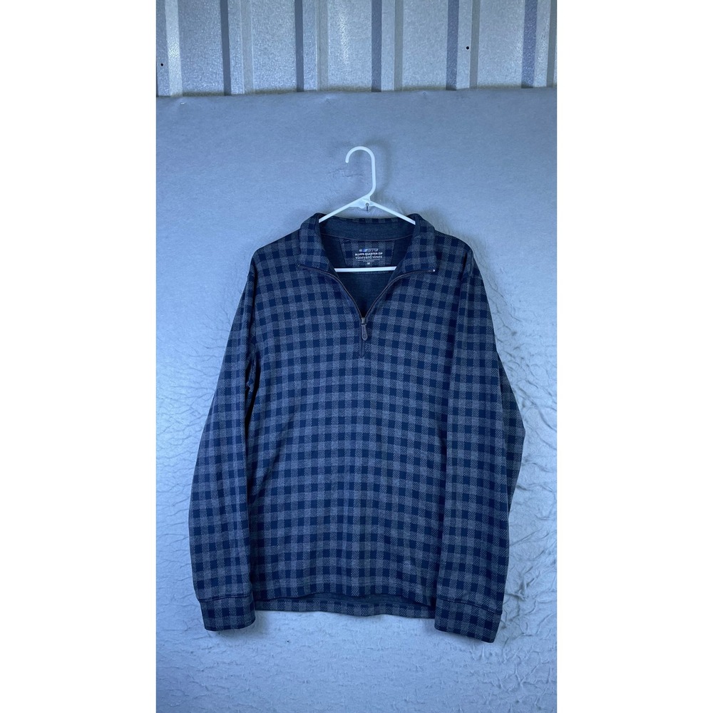 Vineyard Vines Quarter Zip Mens M Blue Excellent OTG Bluffs Check Pullover
